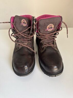 Women's Brown Leather Work Boots Steel toe and Waterproof